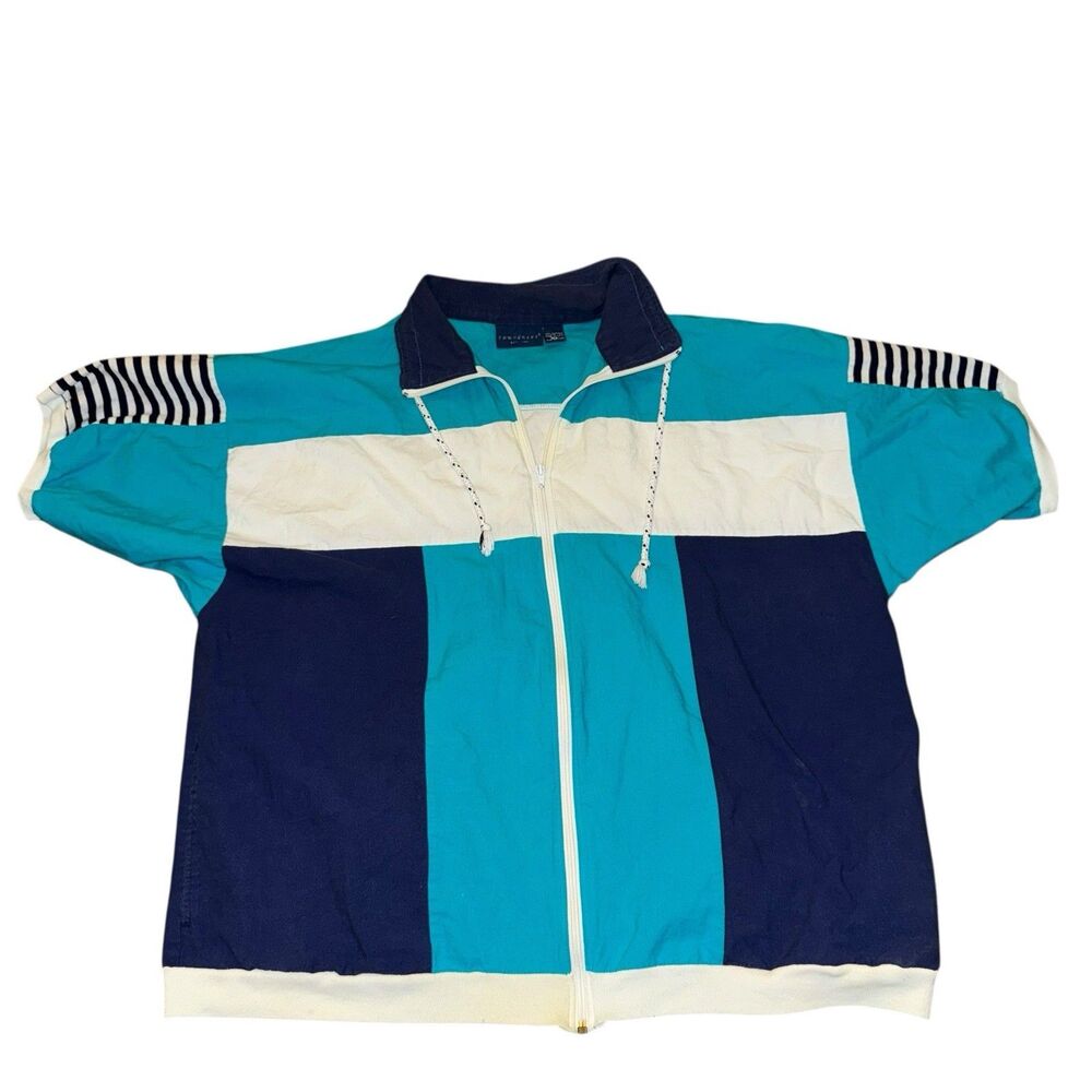 Vintage Towncraft Track Jacket Full Zip Size XL blue white 90s sport Made IN USA